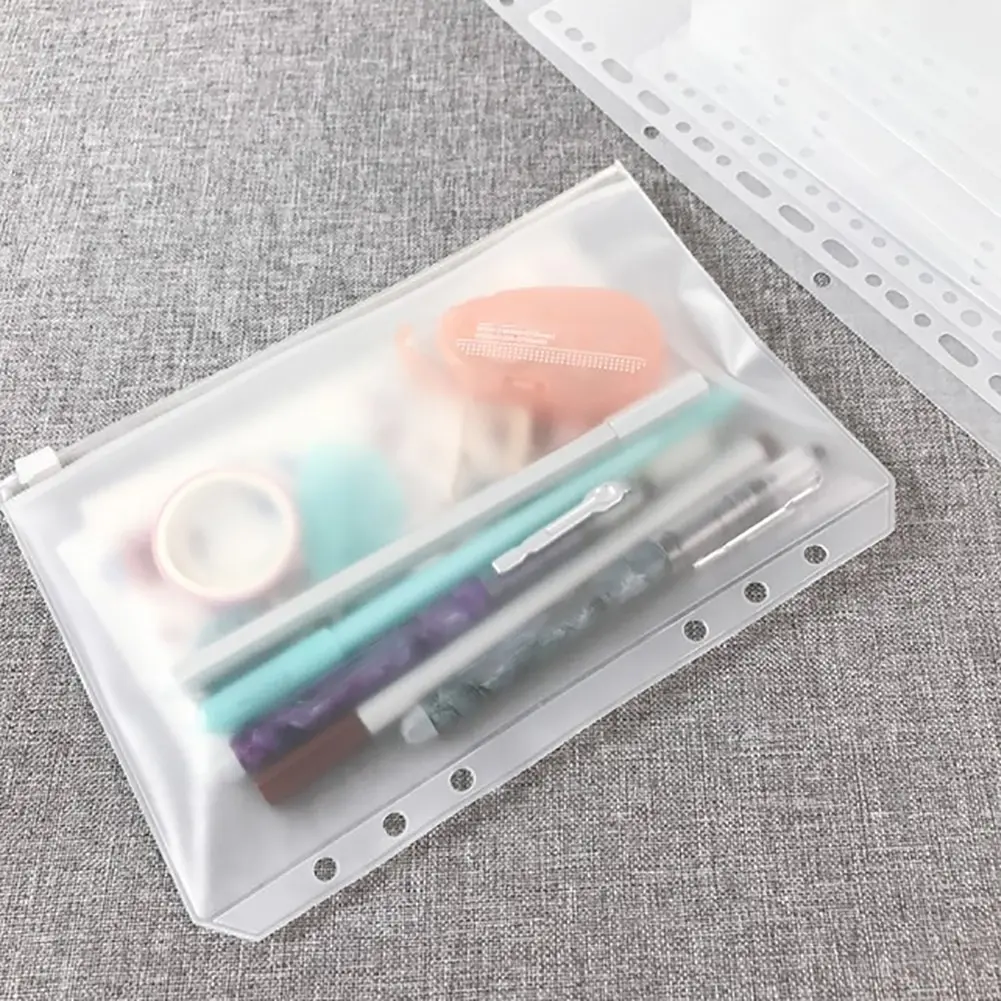 12PCS Convenient Clear PVC A5 A6 A7 Binder Pockets Clear Zipper Folders For 6-Ring Notebook Binder Files Reports Binder