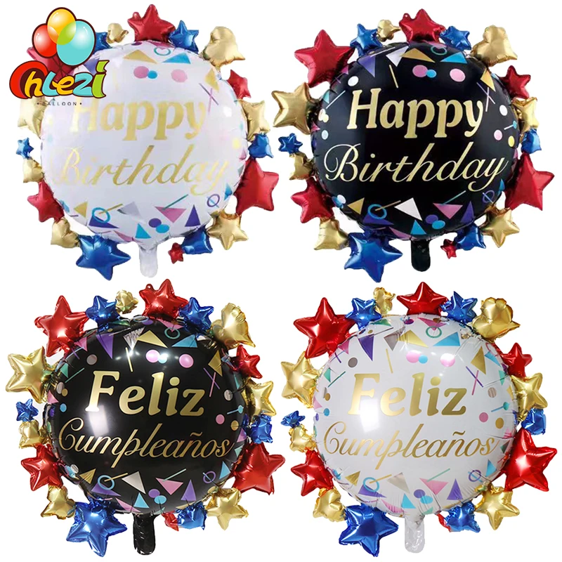 2pcs Happy Birthday Star Foil Balloons 26inch Spanish Birthday Helium Globos Colorful Modeling Party Decoration Kids Baby Shower