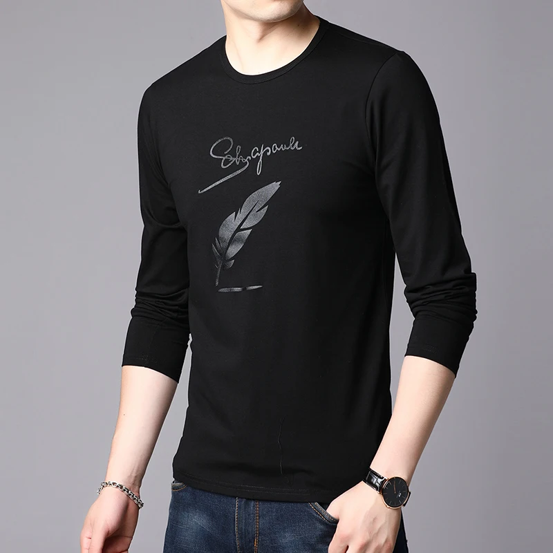 New Fashion Brand Designer Plain Print t Shirt Men In Bulk Long Sleeve O Neck 95% Cotton 5% Spandex Tops Casual Mens Clothing