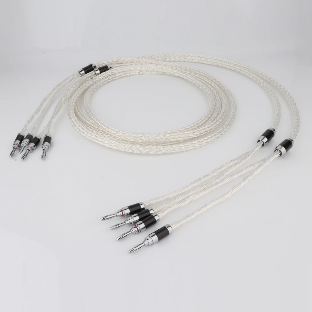 

1Pair 8ag OCC Silver-Plated Hifi Speaker Cable High Performance Speaker Amplifier sound Connecting line with Banana