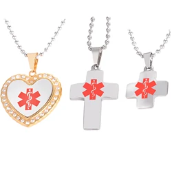 Free Engraving Medical Alert ID Pendant for Men Women Necklace Stainless Steel Tags Emergency Jewelry