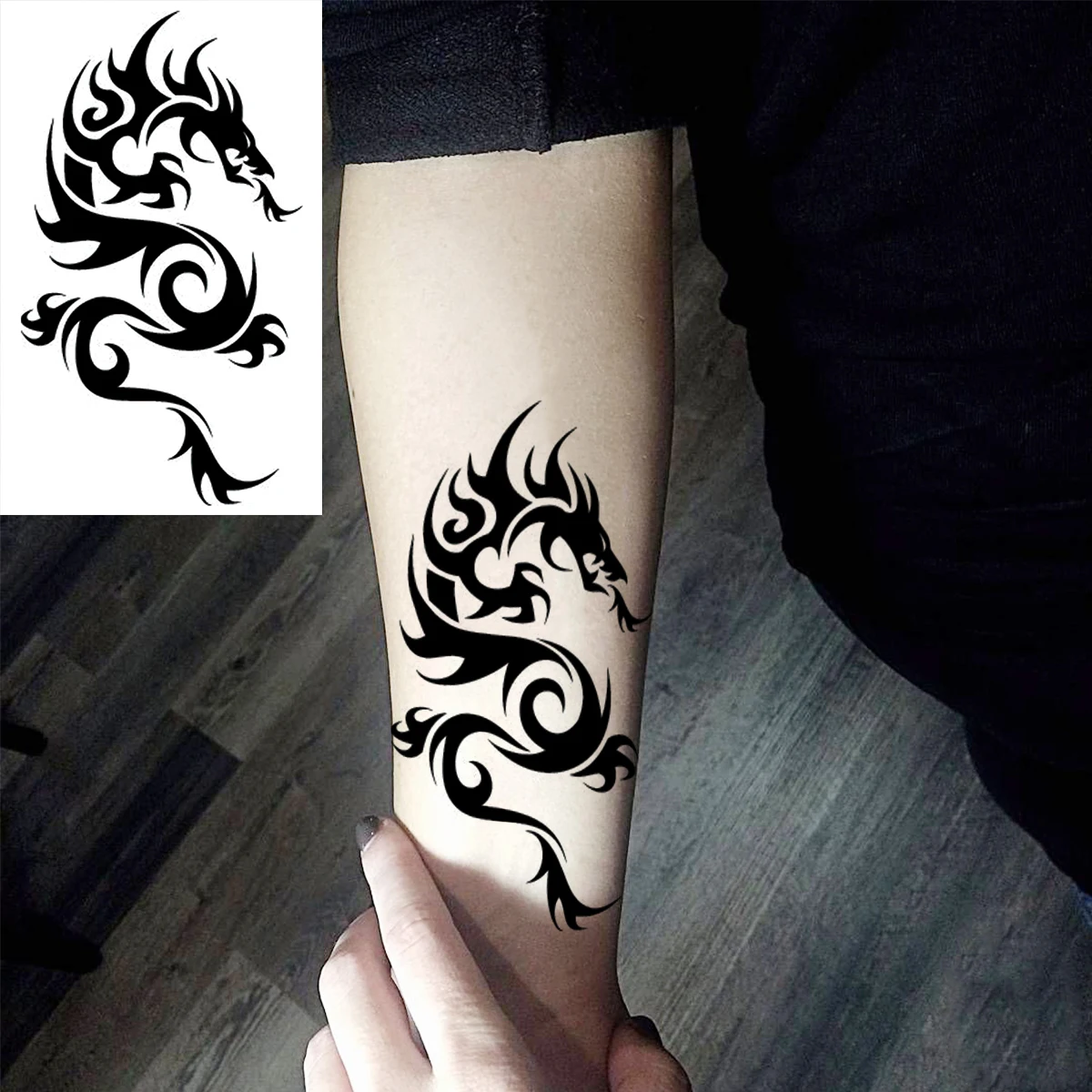 Black Thorns Finger Temporary Tattoos For Women Adult Owl Deer Dragon Realistic Egyptian Animal Fake Tattoo Wrist Totem Tatoo