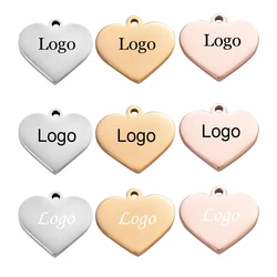 10Pcs Customized Charms Stainless Steel Heart Tag Engrave Logo Letter DIY Bracelet Necklace Pendant for Jewelry Making