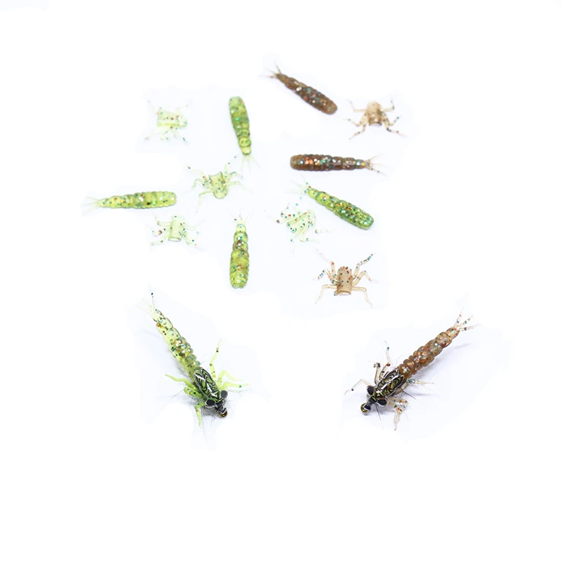 New concept 10pcs pack damsel fly nymph rubber bodies pack include thorax legs artificial insect model fly tying materials