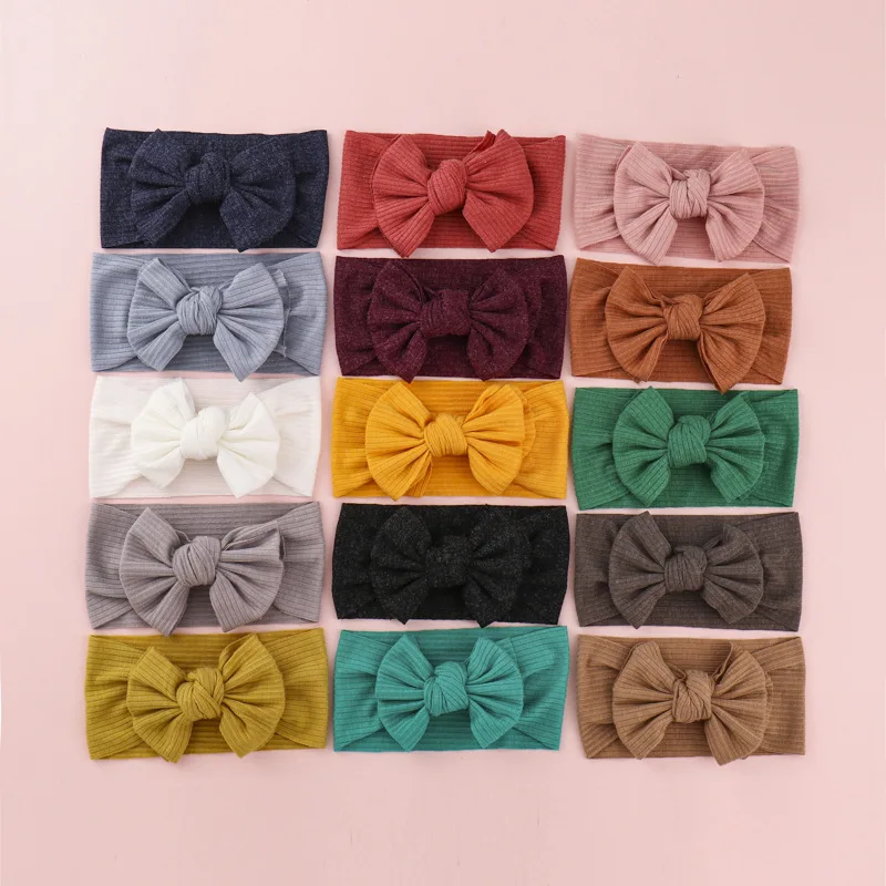 30 pcs/lot, Stretchy Fabric Knot Bow Baby Headbands, Soft Turban Headwrap, Baby Shower Gift