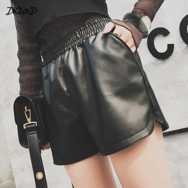 2024 Women Black PU Leather Shorts High Waist Wide Leg Faux Leather Shorts High Quality Winter Loose PU Shorts 4XL