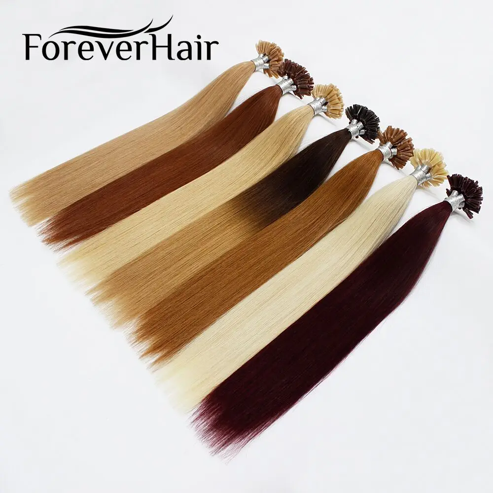 FOREVER HAIR U/I-Tip Nano Ring Remy Human Hair Extensions T Color Silky Straight Professional Salon Fusion Colorful Hair Style