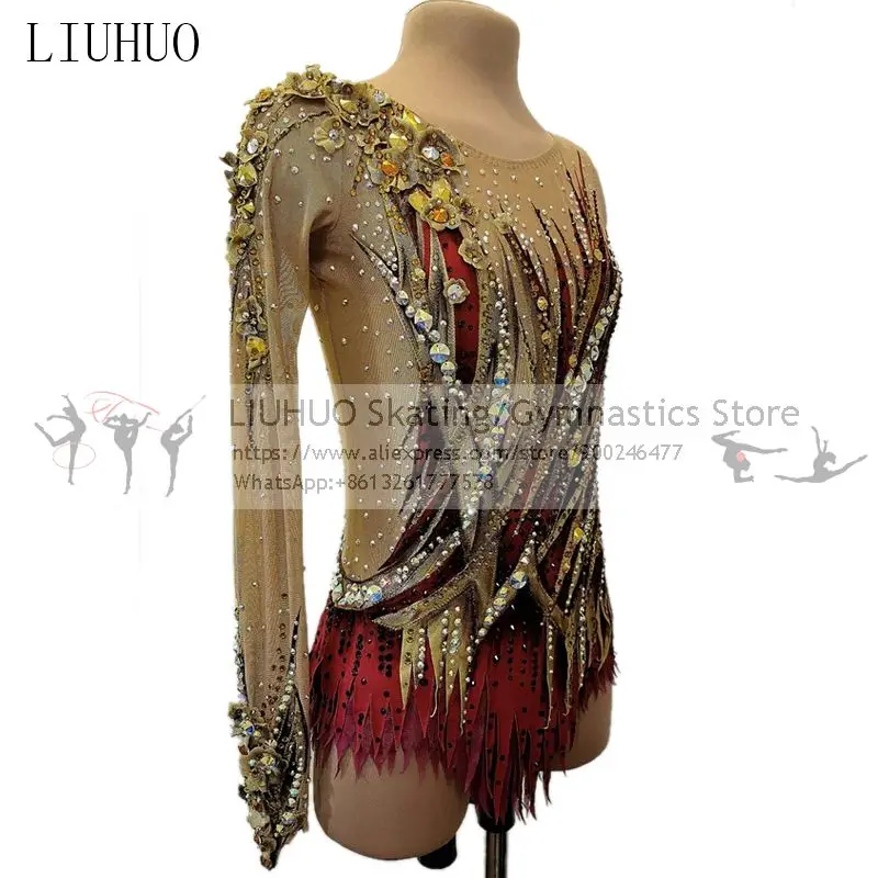 LIUHUO Figure Skating Dress Women\'s Girls Ice Skating Performance Rhythmic Gymnastics Competition Dance Leotard Artistic Costume