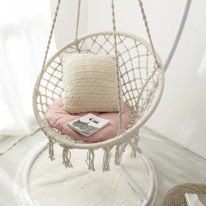 Handmade Rope Hanging Chair Swing Chairs Cotton Rope Weaving Simple Hollow Hange Chair Hanging Basket Home Decoration Chairs