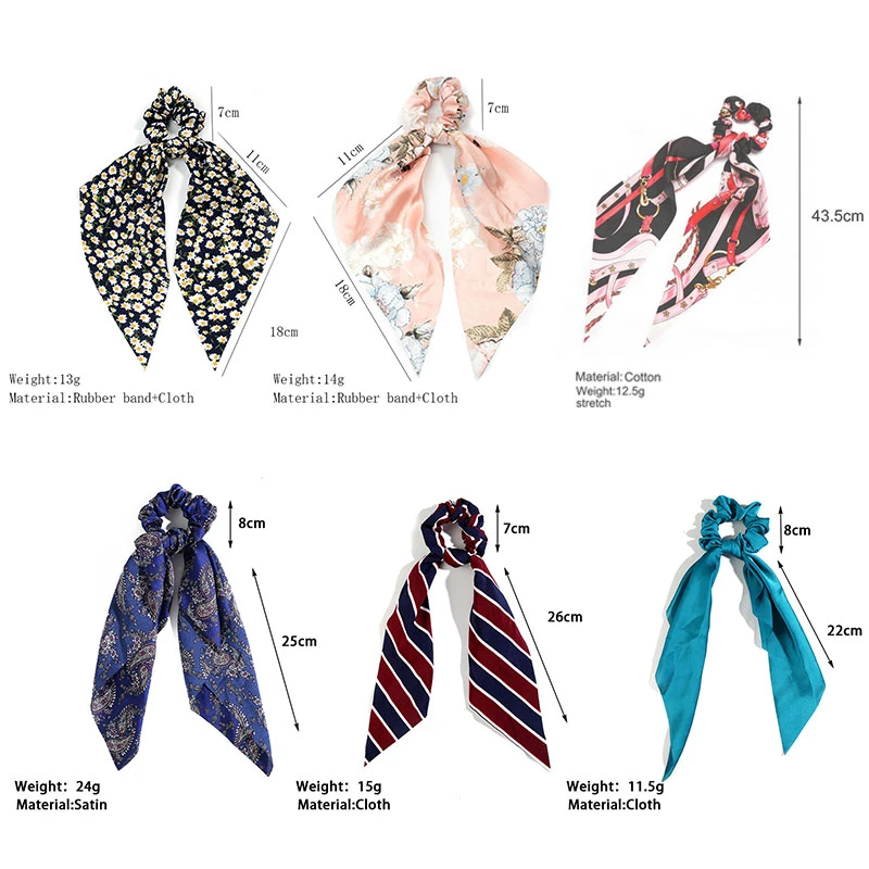 Fashion Printing Long Scarf Hair Bands For Women Scrunchie Elastic Ribbons Bow Tie Ponytail Holder Girl Elegant Hair Accessories