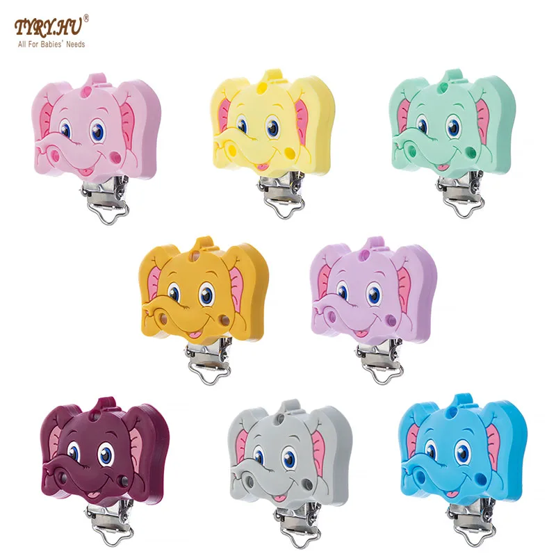 TYRY.HU 3Pcs New Cartoon Elephant Silicone Clip Stainless Steel Pacifier Clip Pacifier Chain DIY Accessories