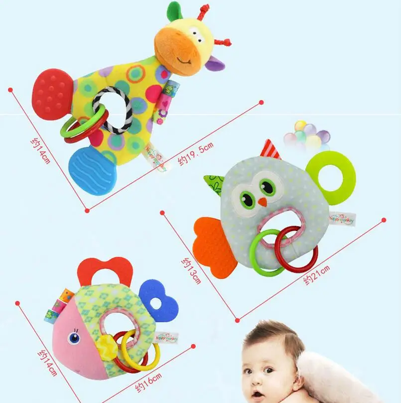 Baby Infant Cartoon Animal Giraffe Fish Handle Rattles Soft Plush Safety Teether Toys Teeth Care Doll For Kid 20%OFF