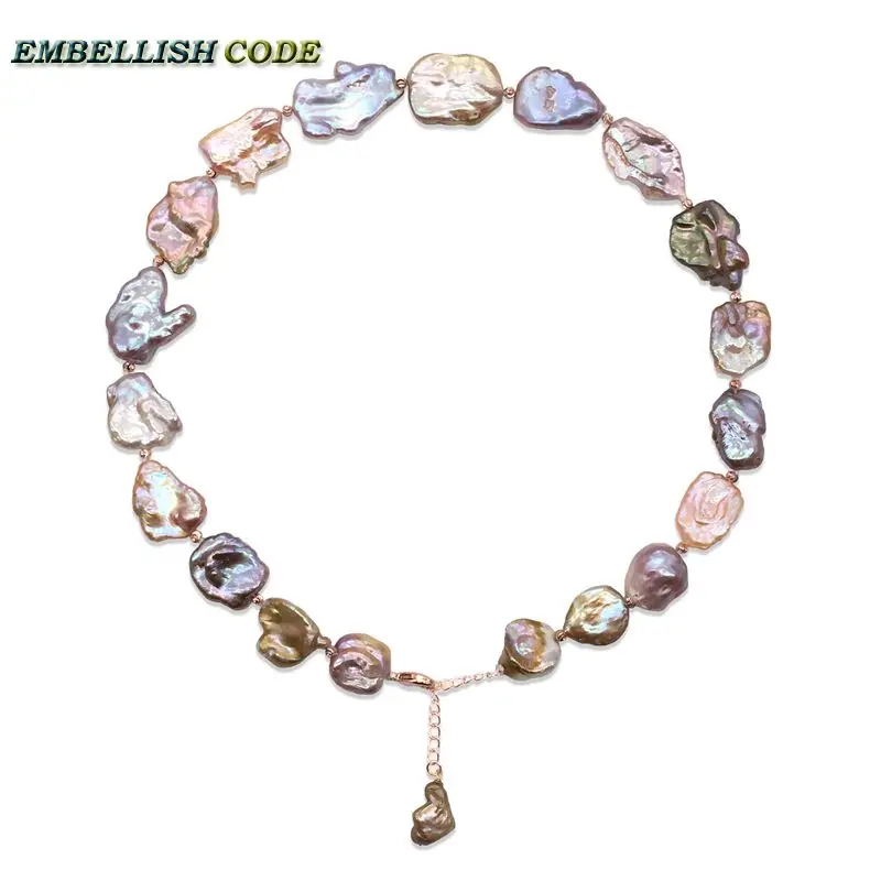 High Class Decor Good Lustrous Pearl Necklace Keshi Irregular Square Baroque Style Peach Golden Mixed Freshwater  Fine Jewelry