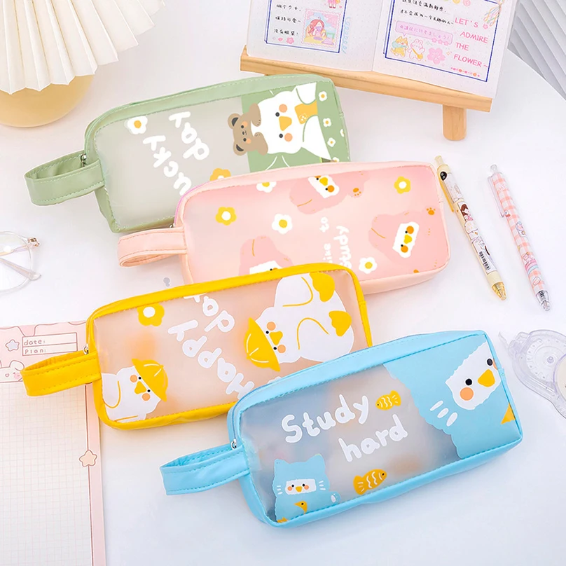 Pencil Case Transparent Pencilcase Trousses Scolaires School Supplies Cartoon Pencil Pouch Cartucheras Escolares Pencil Cases