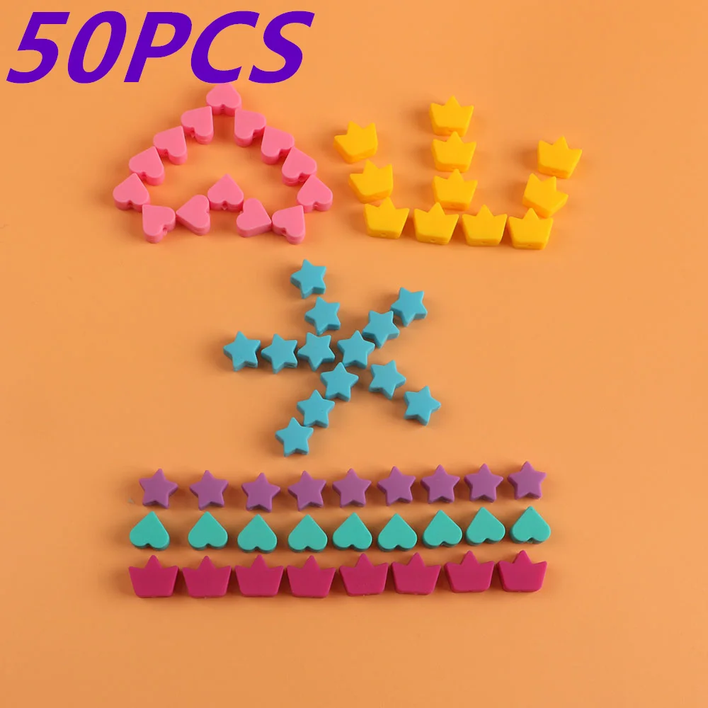 50Pcs Mini Star/Heart/Crown Silicone Beads DIY Baby Silicone Teething Pacifier Chain Necklace Jewelry Handmade Accessories