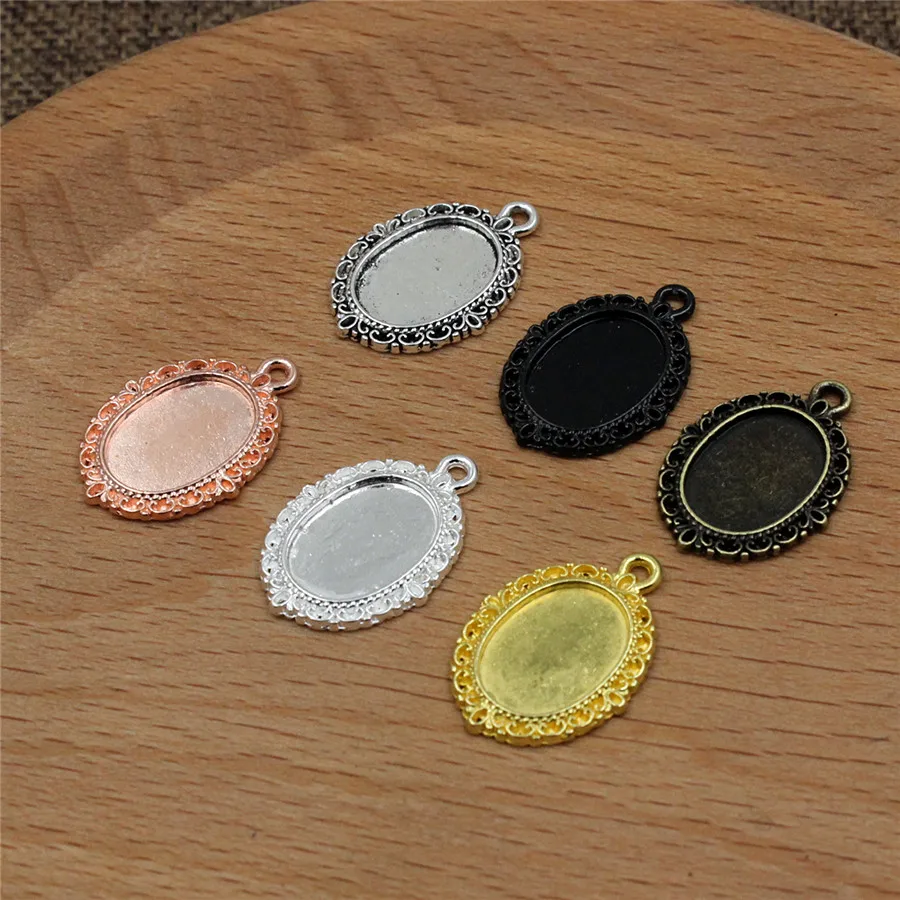 Fit 10x14mm Oval Cabochons Summer Fashion Cameo Pattern Glass Frame bezel Settings Tray blank DIY Making Accessory 30pcs K05003