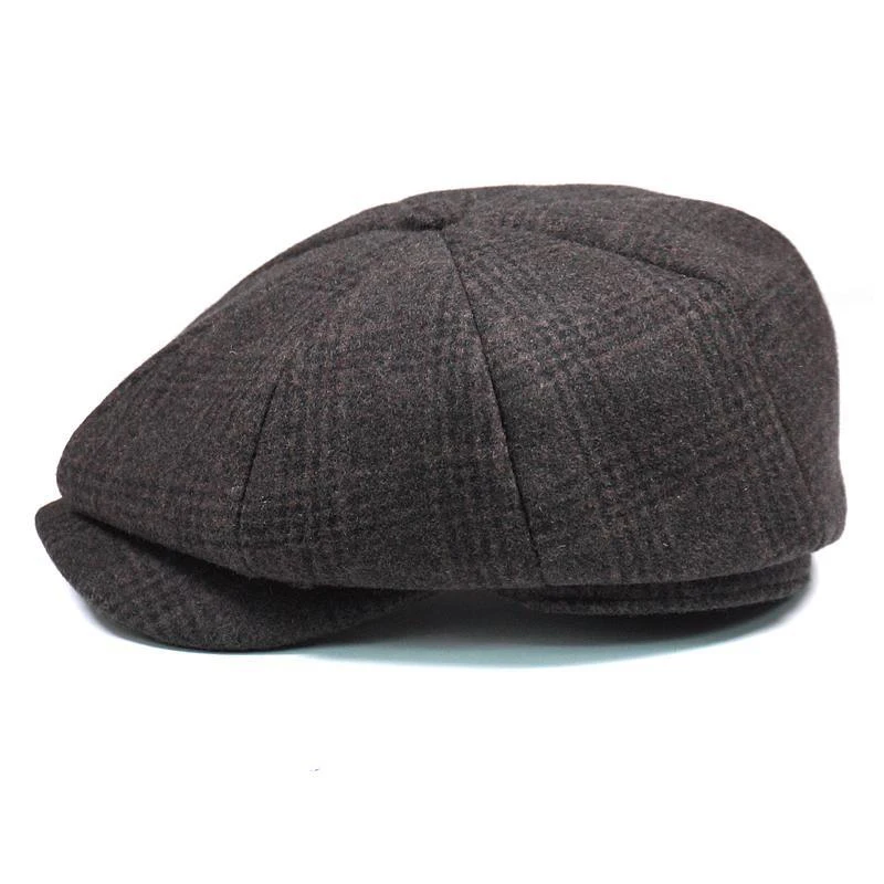 Men Herringbone Gray Octagon Cap British Style Gatsby Flat Cap Winter Wool Cap Men Women Retro Berets For Men Baker Boy Hat NM23