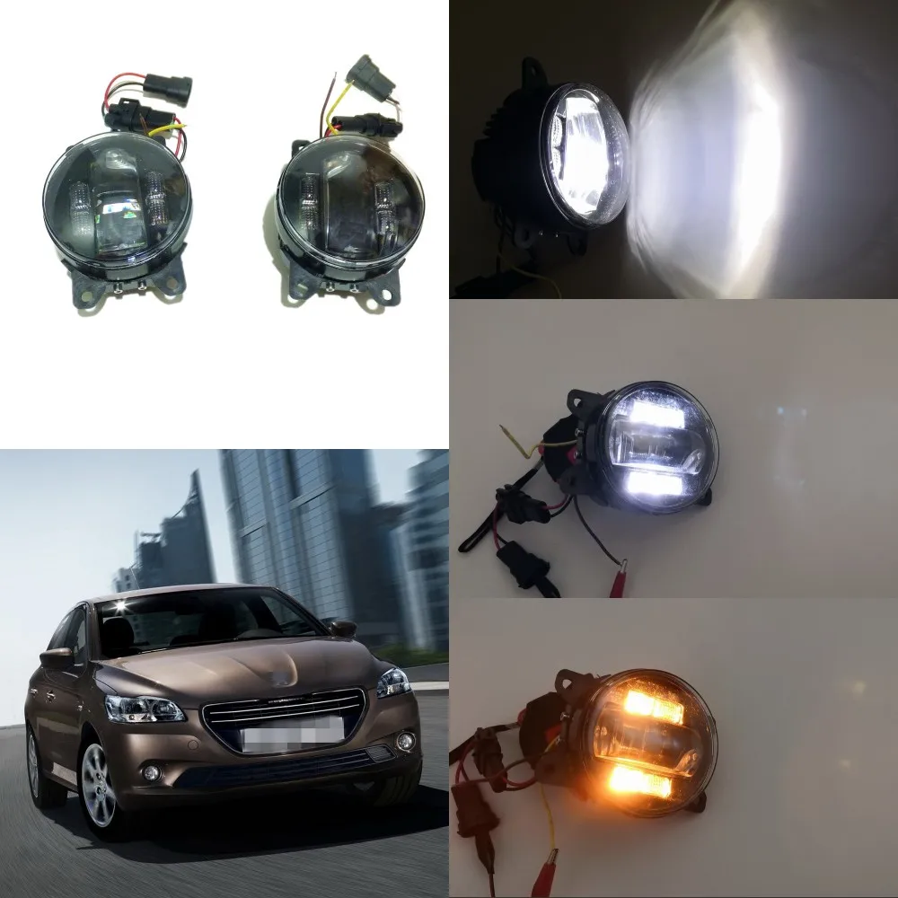 

July King 6000k 3000LM LED Fog Lamp Case for Peugeot 301 2013-2019, 20W Lens Fog Lamp + 6W DRL+ 4W Yellow Turn Signals