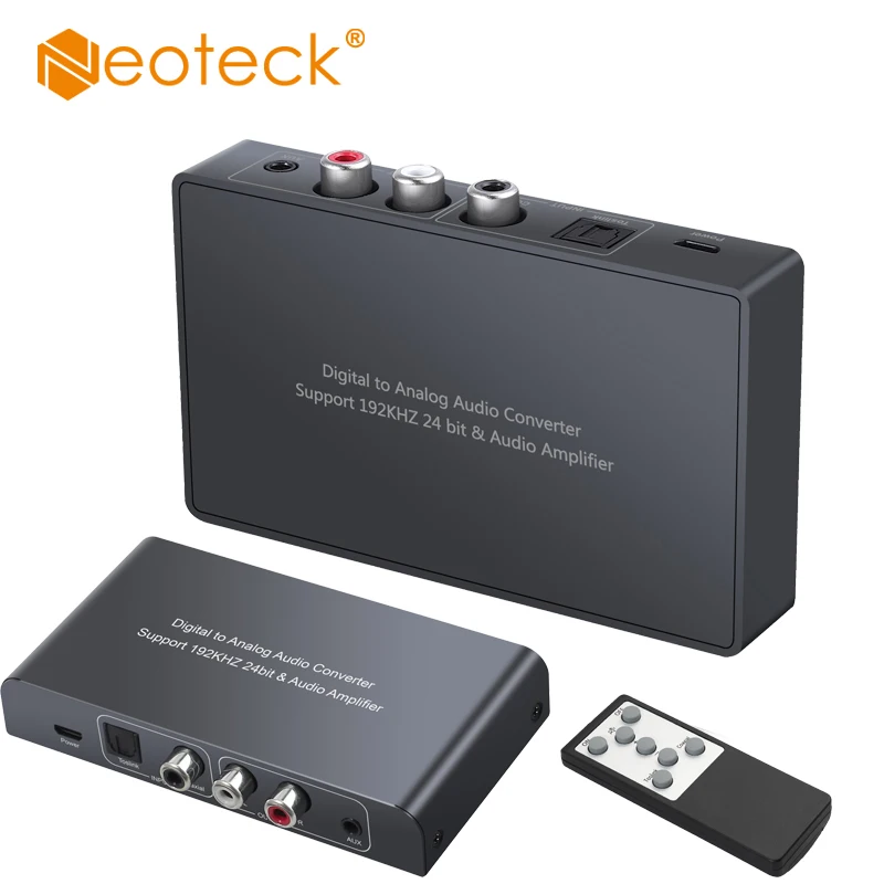 Neoteck Mental ABS Digital to Analog Audio Converter With IR Remote Control 192kHz Coaxial Toslink to Analog Stereo L/R RCA