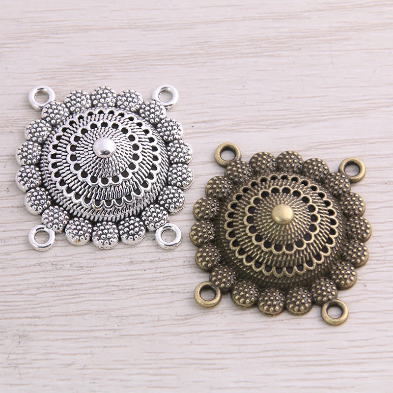 10pcs 34*34mm New Product Two Color Zinc Alloy Round Hollow Flower Connectors Jewelry Making DIY Handmade Craft