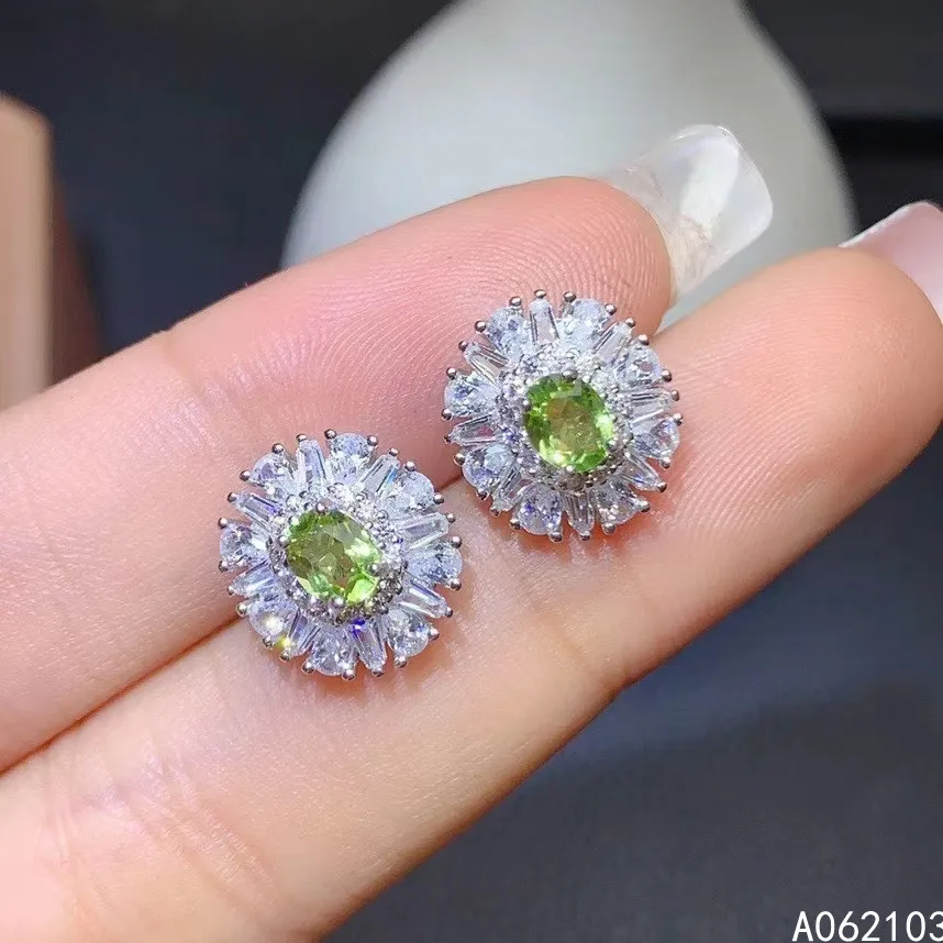 KJJEAXCMY fine jewelry 925 sterling silver inlaid natural peridot Women exquisite popular fresh Gem Earrings stud support check