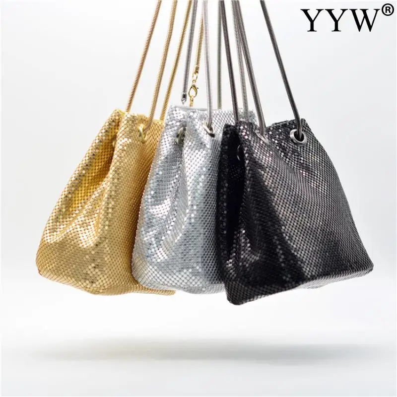 Fashion Women Bucket Shoulder Bag Crossbody Bag With Sequin Evening Party Sliver Gold Purse Girl Handbags Bolsos Female Clutches