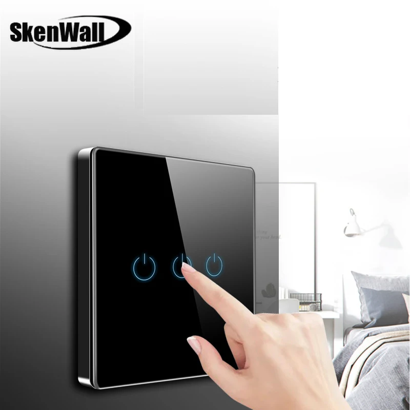 

Four-color tempered glass wall switch Single live wire touch switch 1 2 3 gang 1 Way 2Way touch smart switch AC 110-250 V 86mm