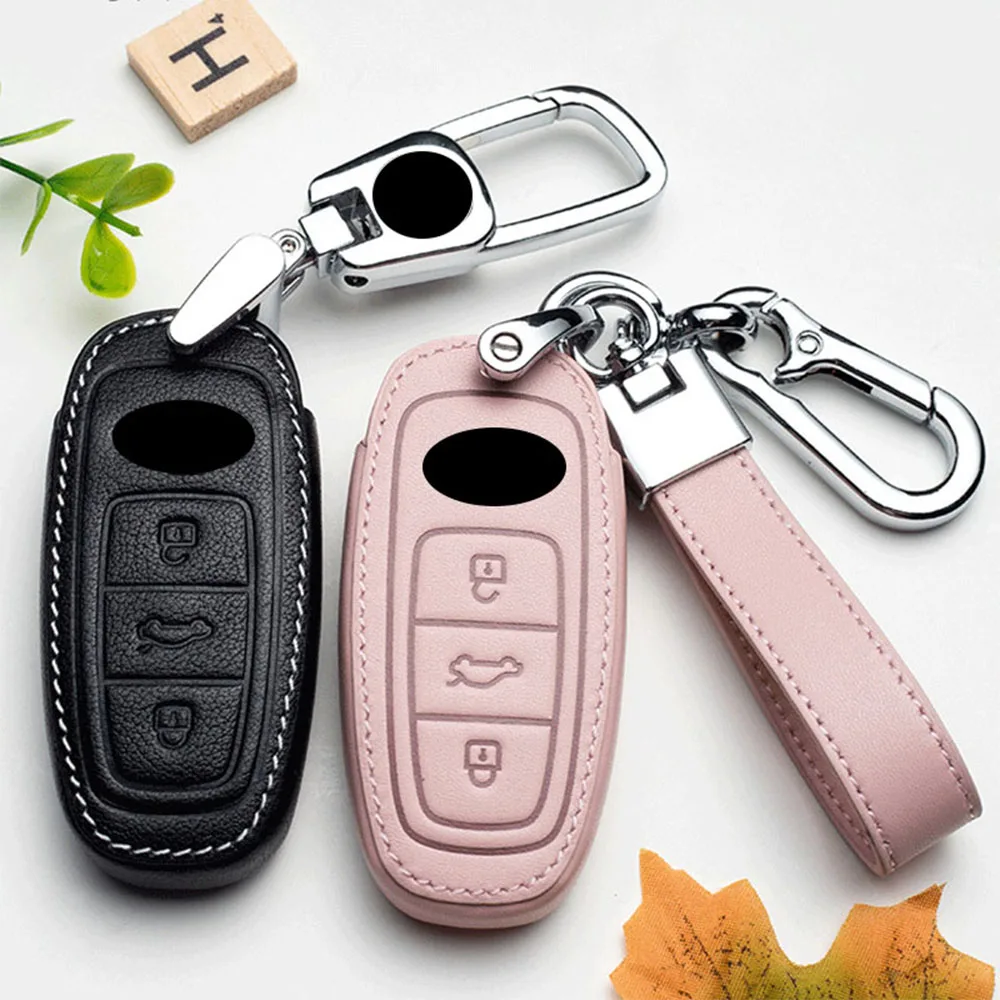 

Genuine Leather Car Remote Key Fob Case Cover Shell For Audi A6 A7 A8 Q8 E-tron C8 D5 A8L A6L 2018 2019 Car Styling Accessories