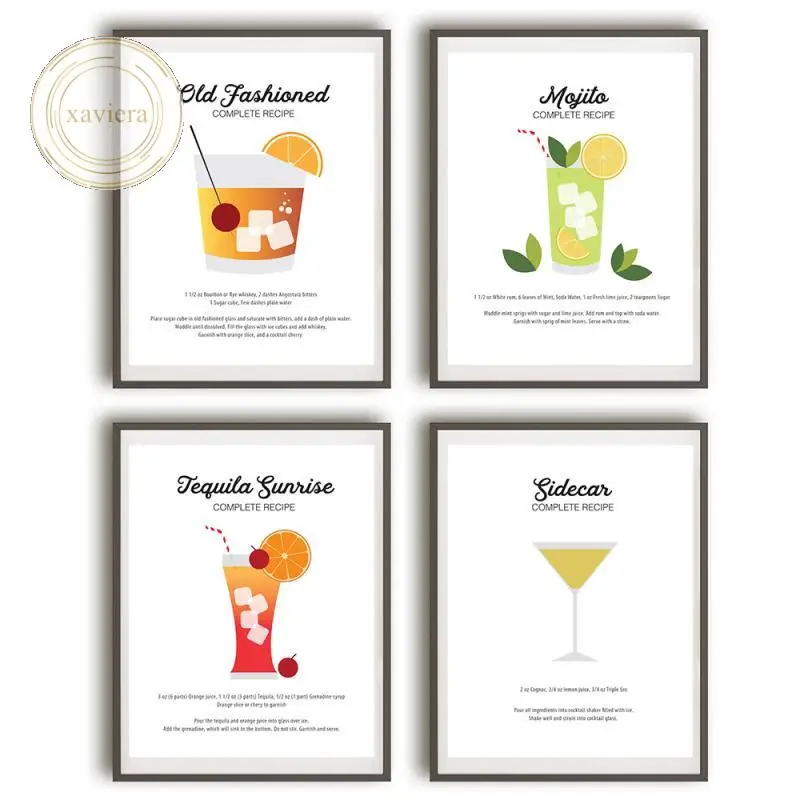 

Cocktail Juice Menu Wall Art Posters and Prints Mojito Sidecar Mixed Drink Canvas Painting Modern Home Decor Kitchen Dining Room