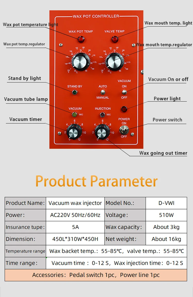 Jewelry Tools and Equipment 110V/220V Red Color Mini Vacuum Pressure Wax Injector Digital Casting Device Wax Injection Machine