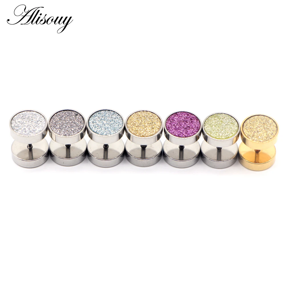 Alisouy 2pcs Frosted Punk Stud Earrings Unisex man Woman Earrings Round Barbell Ear Stud Fashion Ear Piercing Jewelry Fake Plug