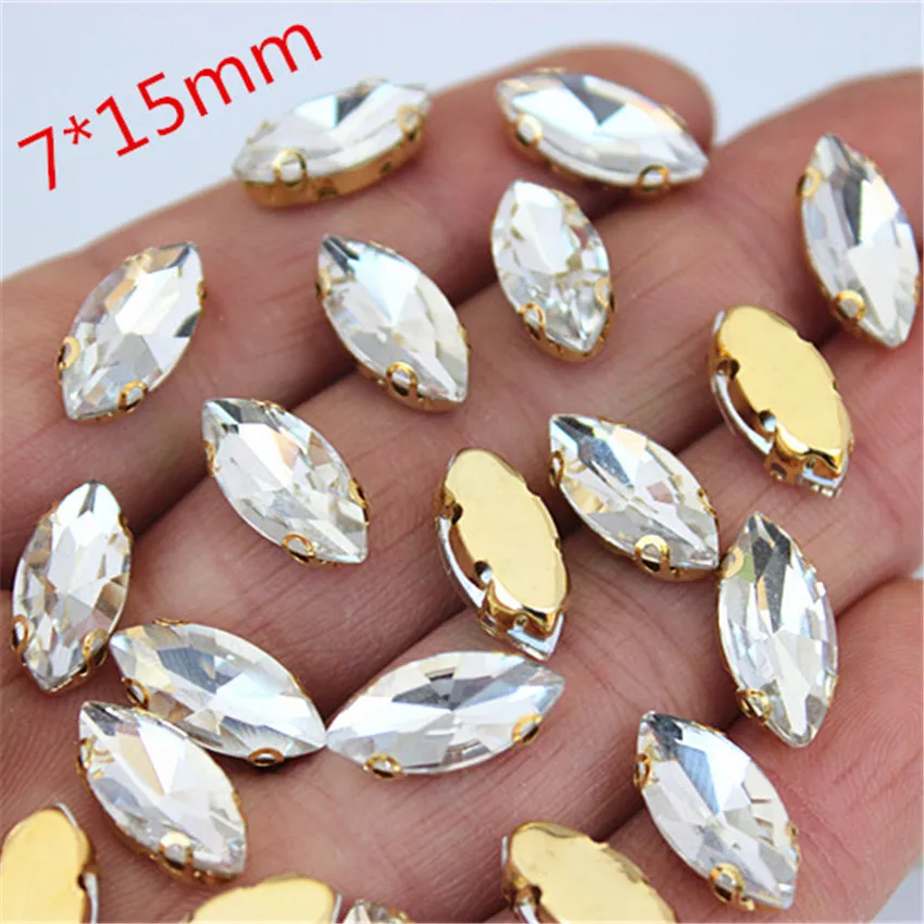 30pcs/Bag High Quality Mixed Gold Bottom Crystal Clear Glass Sew On Claw Rhinestones,DIY Wedding Dress Decoration Accessories