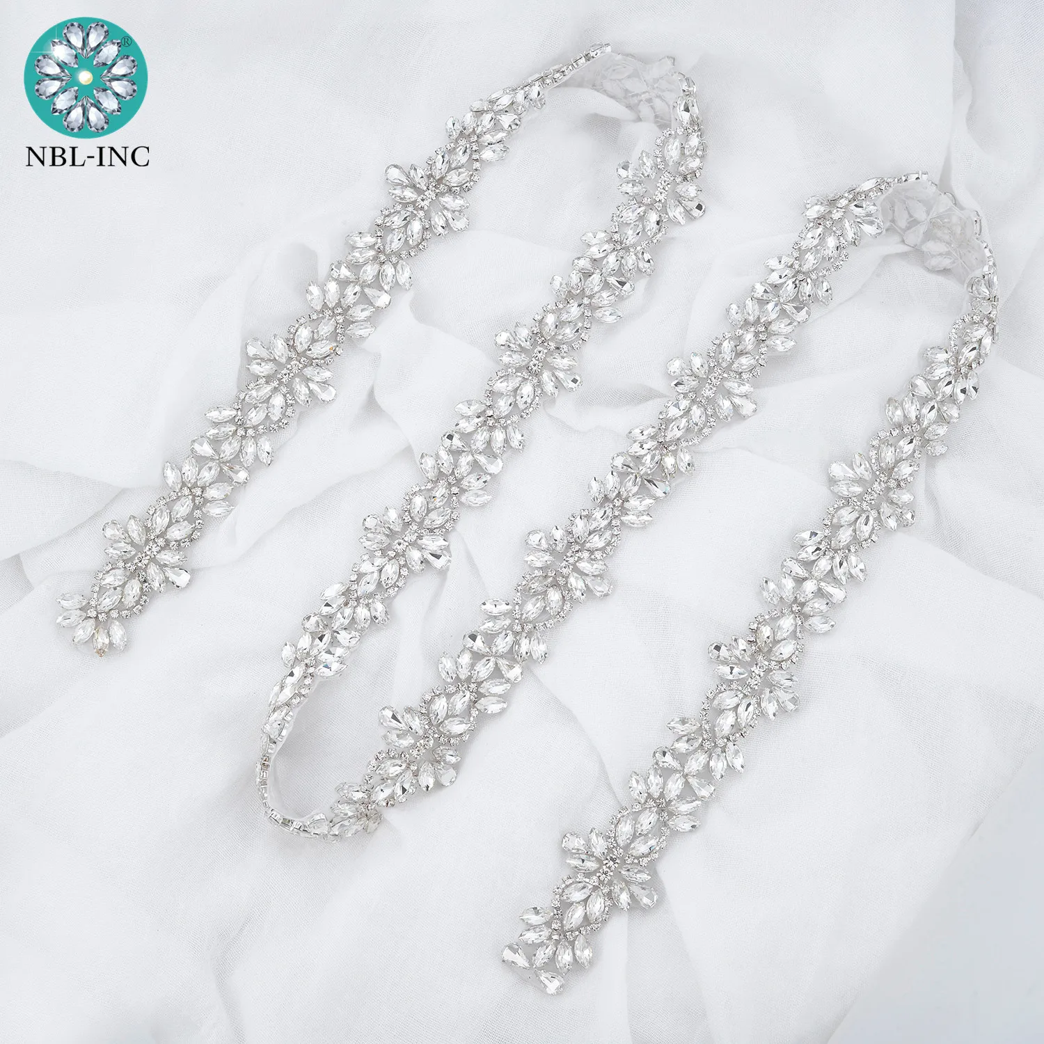 (1 Yard) Zilver Bridal Crystal Rhinestone Applique Riem Trim Sash Ijzer Op Naaien Voor Trouwjurk Wdd