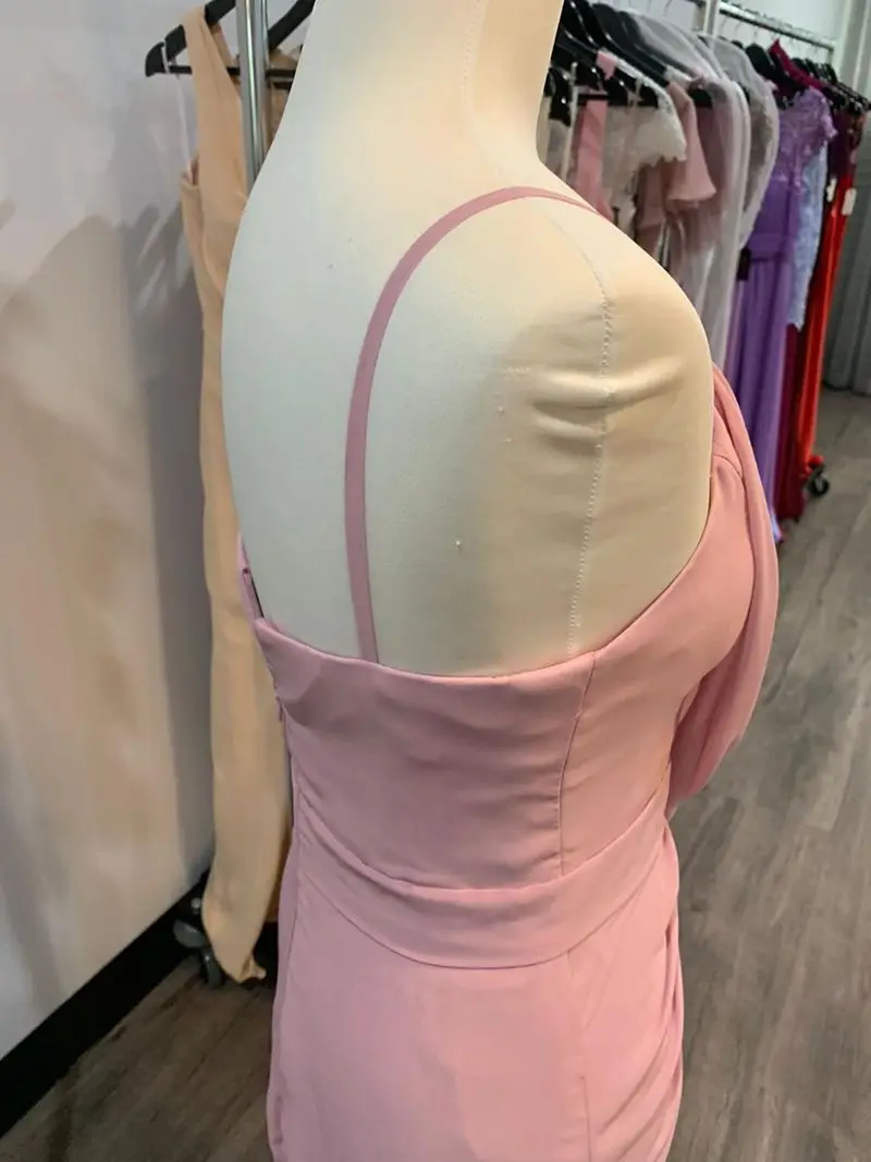 #7645 vestido de dama de honor para adultos, vestido de dama de honor con tirantes finos, cuello en V, Espalda descubierta, sin mangas, abertura moderna