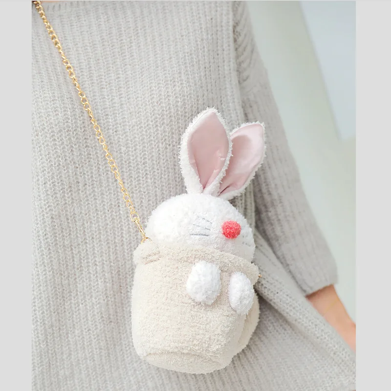 Furry Bunny Backpack Cute Girl Shoulder Bag Coin Purse Water Cup Bag Mini Fluffy Plush Shoulder Bag Kids Girl Gifts