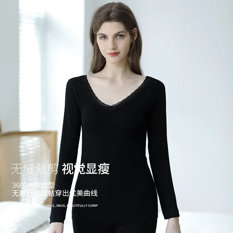 TU46 New winter women 700g plus velvet thick double layer seamless slim body thermal underwear set