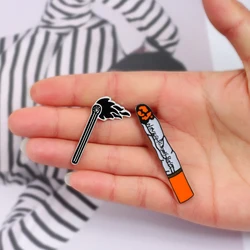 Fashion Enamel Pin Black Punk Matches Cigarette Cartoon Lapel Brooch Button Badges Jackets Denim Pins Accessories for Women Men