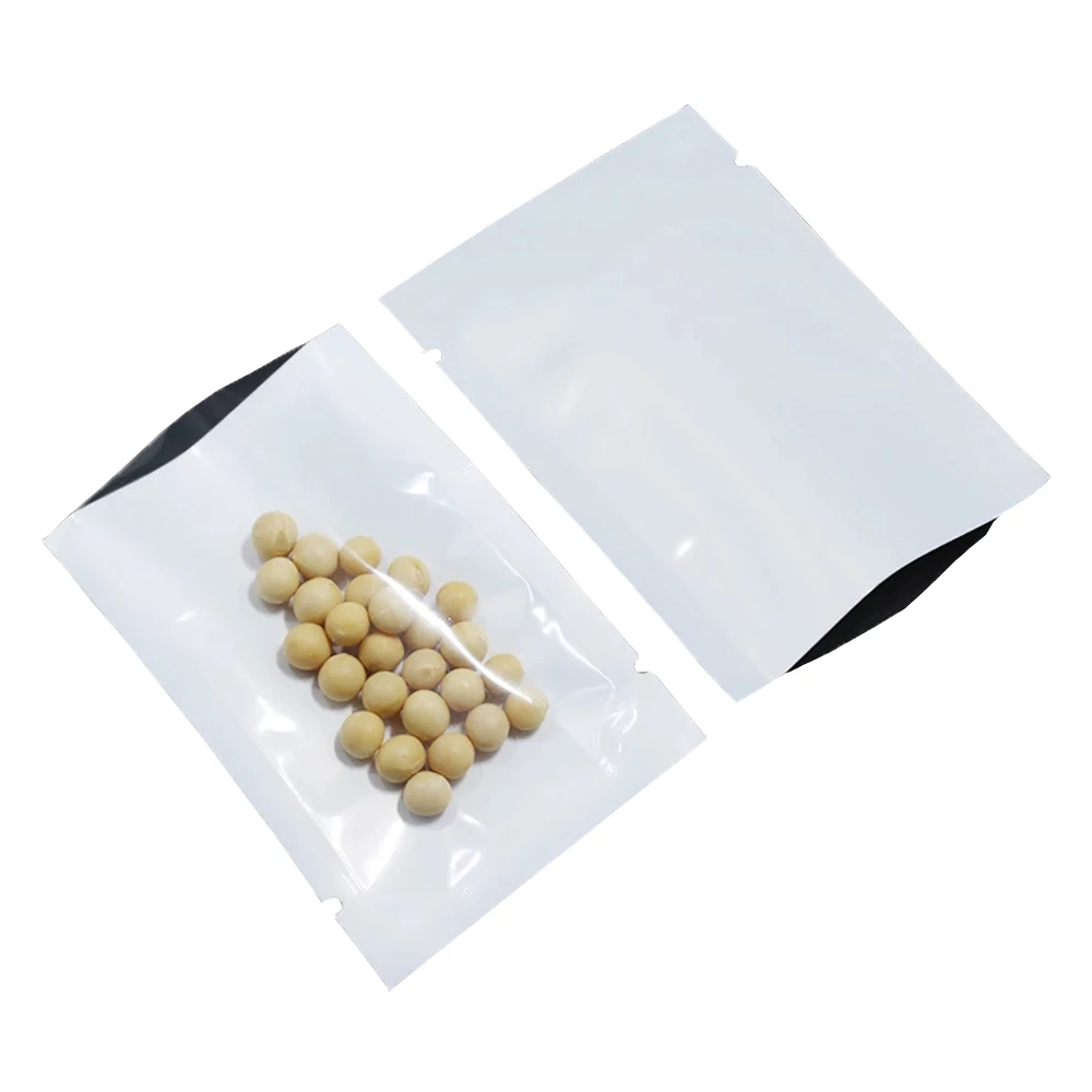 100Pcs/Lot Disposable Heat Vacuum Seal Tear Notch Food Snack Ground Coffee Bean Pack Pouches Clear White Open Top Plastic Bag