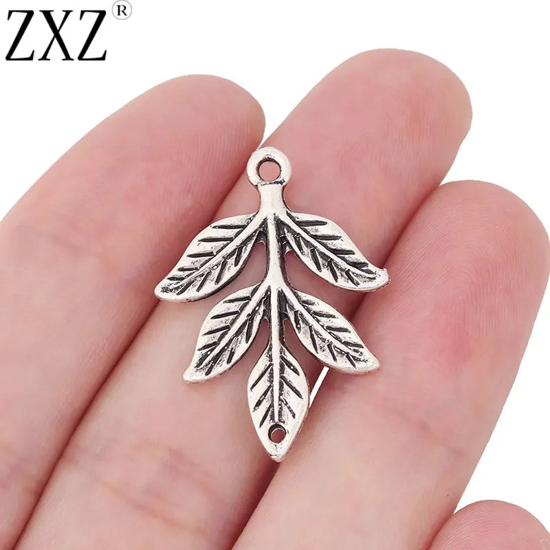 ZXZ 10pcs Tibetan Silver Leaf Connector Charms Pendants for Necklace Bracelet Jewelry Making Findings 31x23mm