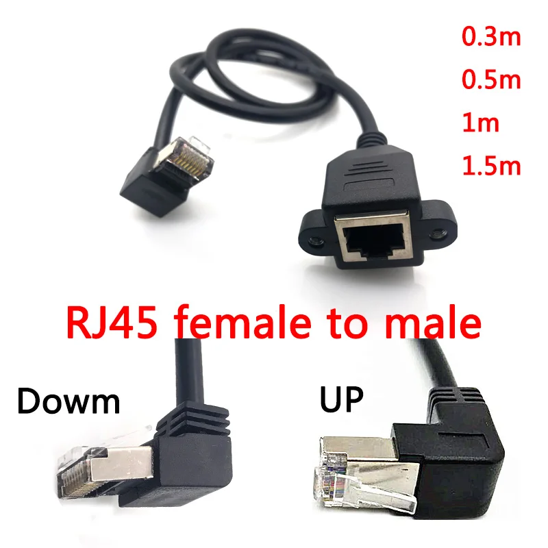 Down 90 Angled RJ45 Cat5e 8P8C FTP STP UTP Cat5 Male to Female Panel Mount LAN Ethernet Network Cable RJ45 30cm 60cm 1m 1.5m 1ft