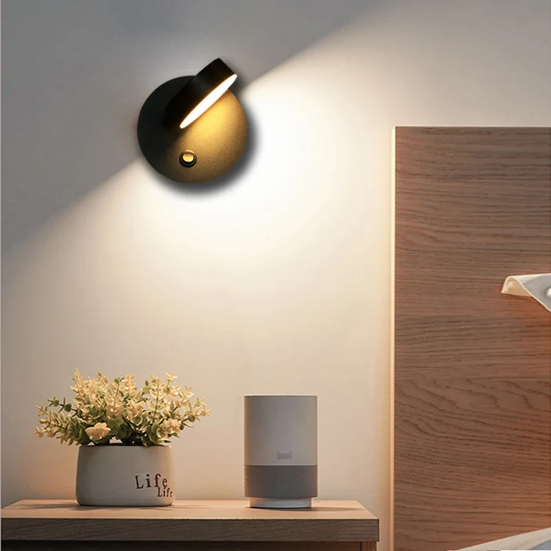 Bedside Reading Wall Light Modern LED Indoor Wall Lamps Adjustable Rotatable Round Living Room Background Decoration  Wall  Lamp