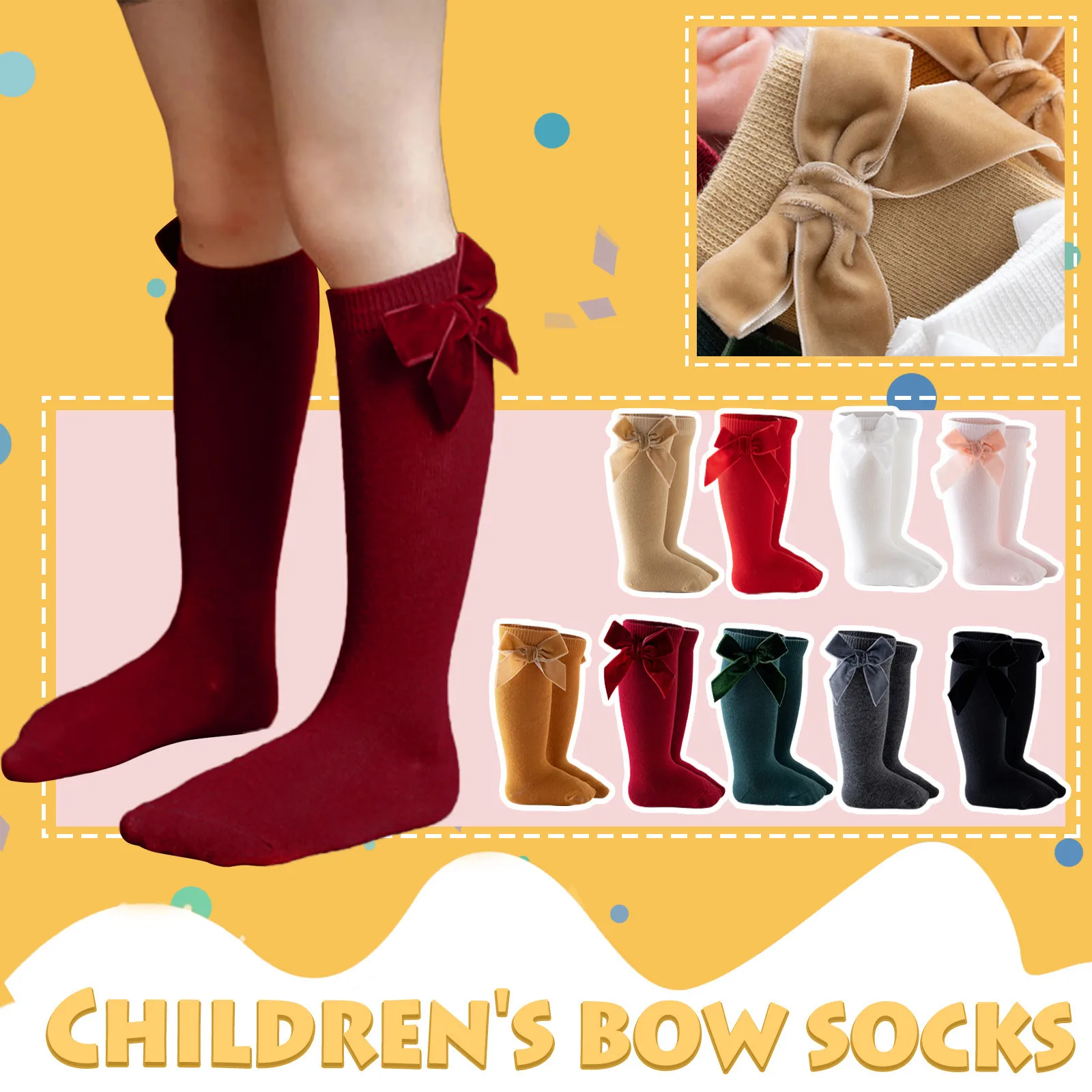 1-3Y Autumn Winter Kids Girls Cotton Socks Big Bows Infant Baby Long Socks Knee High Children Socks For Christmas Toddlers Sock