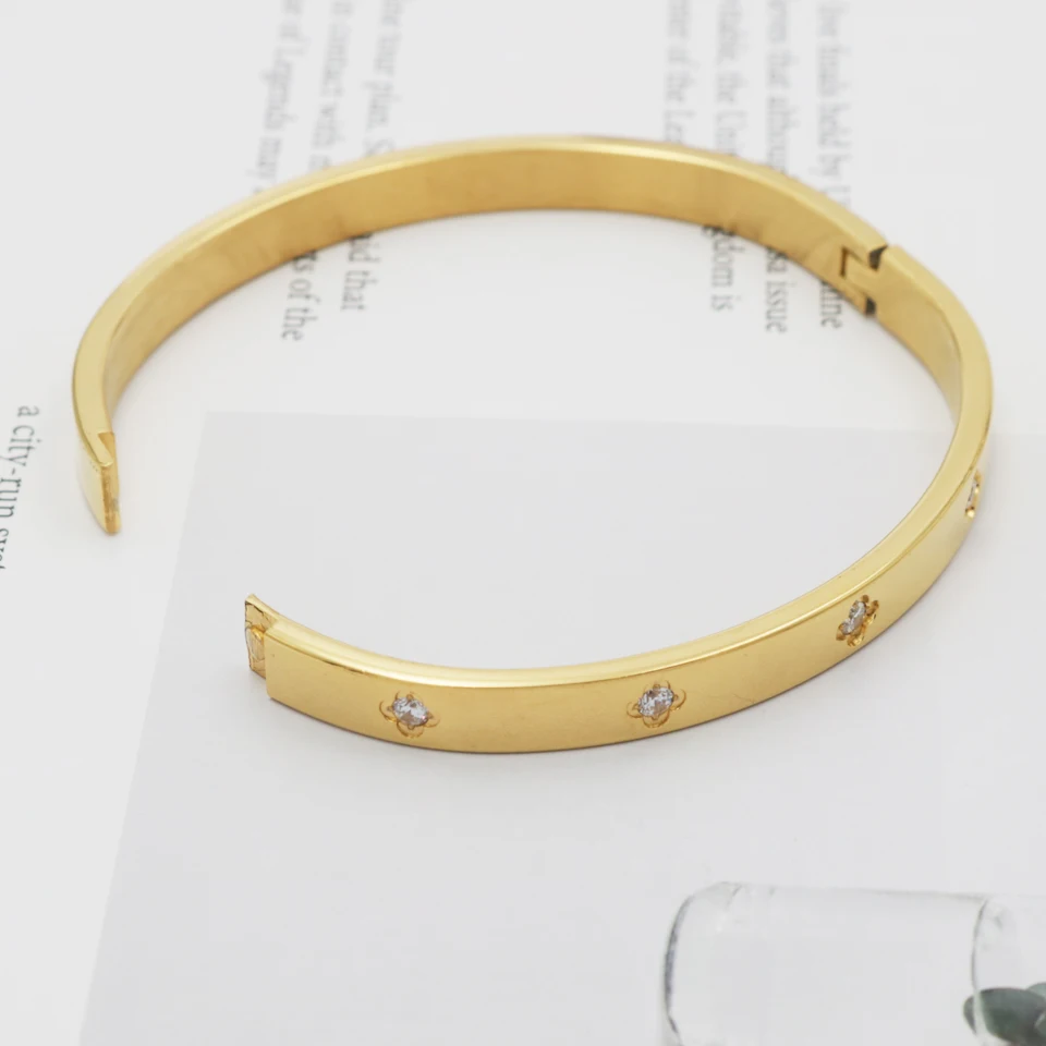 New Fashion Classic Women\'s Bangles For Women Gold Rose Gold Silver Color CZ Crystal Bracelet Cuff Simple Trendy Love Jewelry