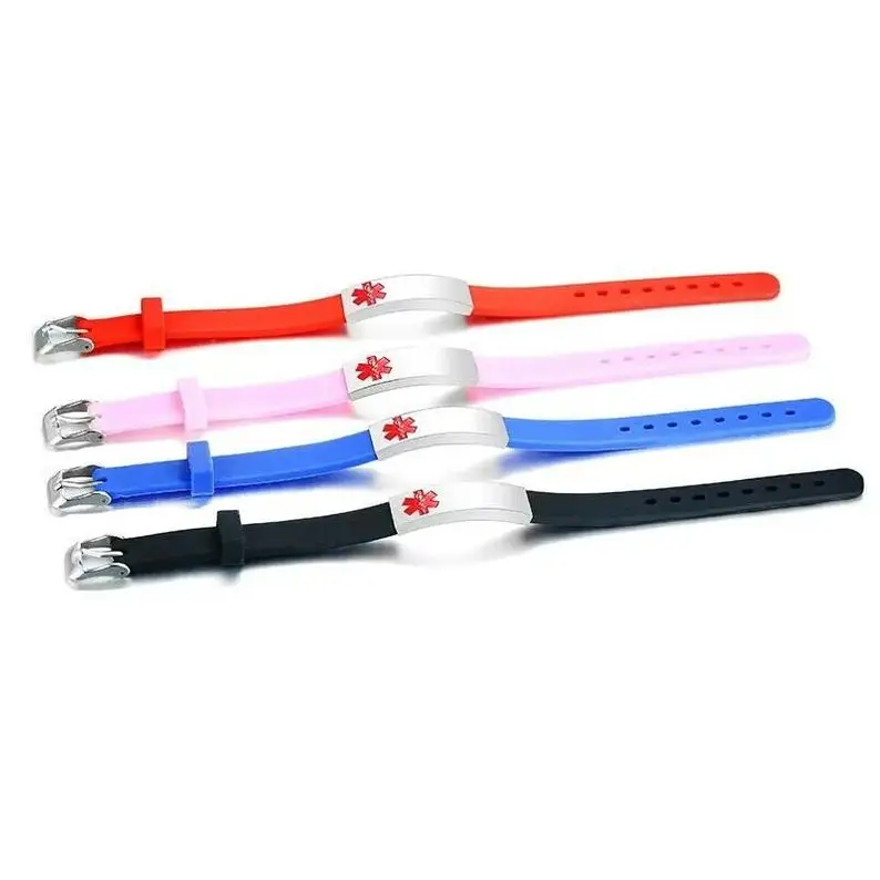 Kinder/Erwachsene Angepasst Personalisierte Medizinische ID Alarm-Armband für Frau Männer Gravur Edelstahl Silikon Schmuck – Detail 4