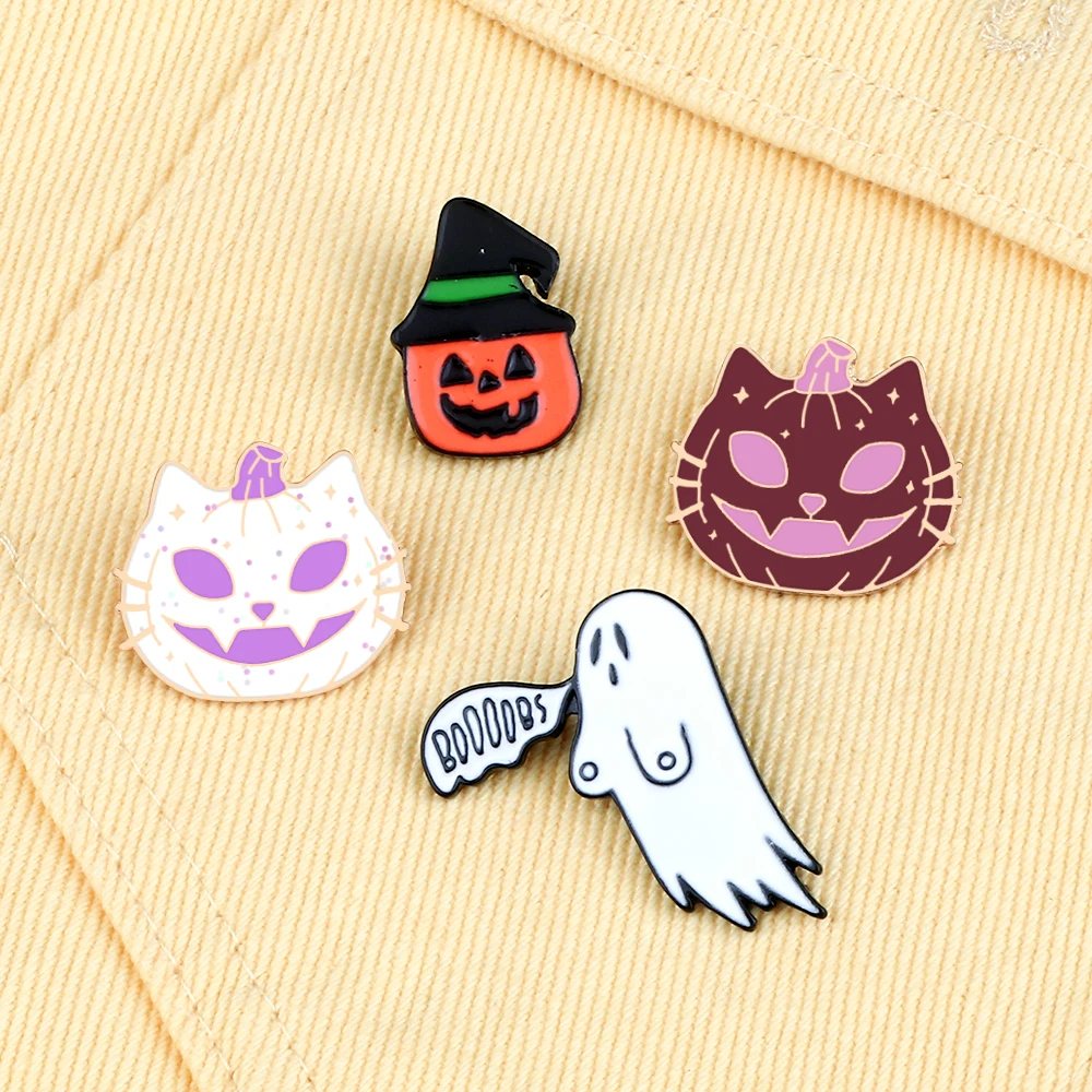 Personality Halloween Pumpkin Lantern Funny Ghost Brooches Fshion Women Jeans Coat Lapel Pin Badges Jewelry Gift for Friend New