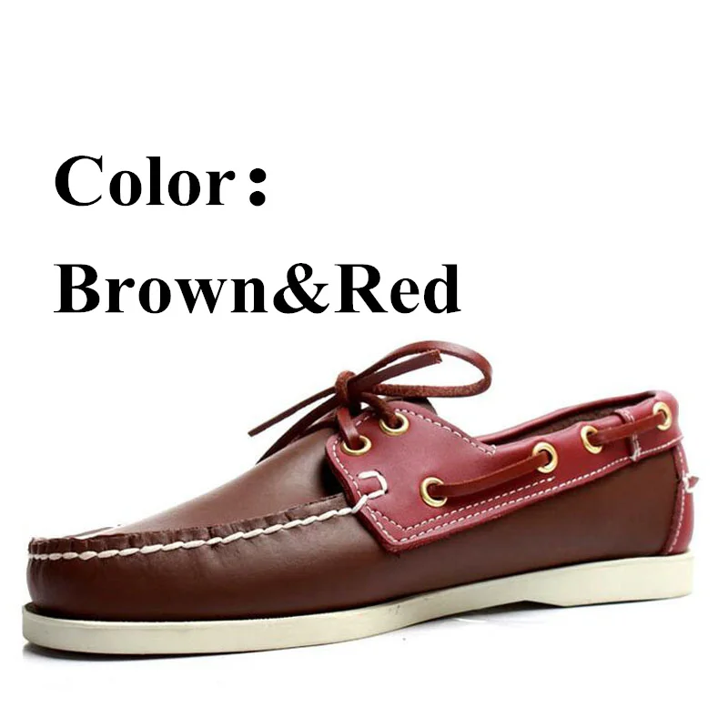 Genuine Leather Shoes Men Boat Shoes Mens Casual Shoes Loafers Genuine oil Wax Leather Handmade Shoes Comfortable Breathable