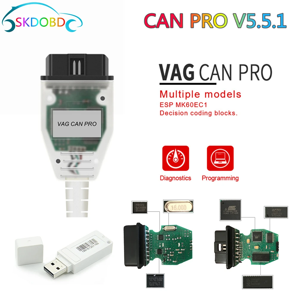 

Best Quality VAG CAN PRO V5.5.1 with FTDI VAG COM OBD2 Diagnostic Interface Supports CAN BUS K-Line UDS Works for AUDI/VW VCP