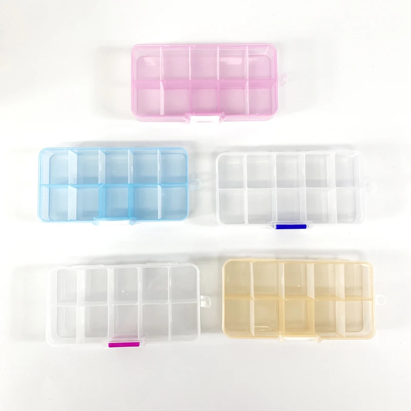 

10 Slots Plastic Storage Jewelry Box Compartment Adjustable Container for Beads Earring Box for Jewelry Rectangle Box Case