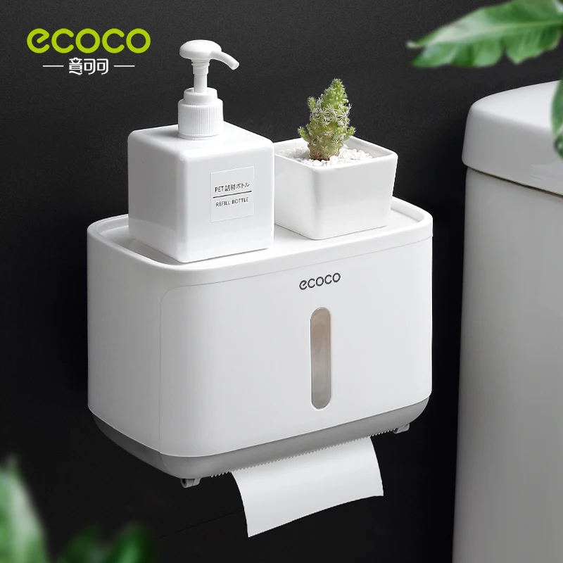 ECOCO Wall-Mounted Paper Towel Box Waterproof and Design Bathroom Accessories Shelf Paper Towel Box Integration Design