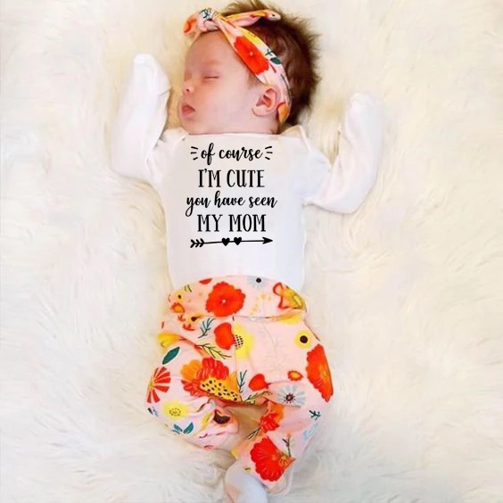 

Funny InfantRomper of Course I'm Cute You Have Seen My Mom Print Newborn Baby Unisex Long Sleeve Fashion Soft Jumpsuit